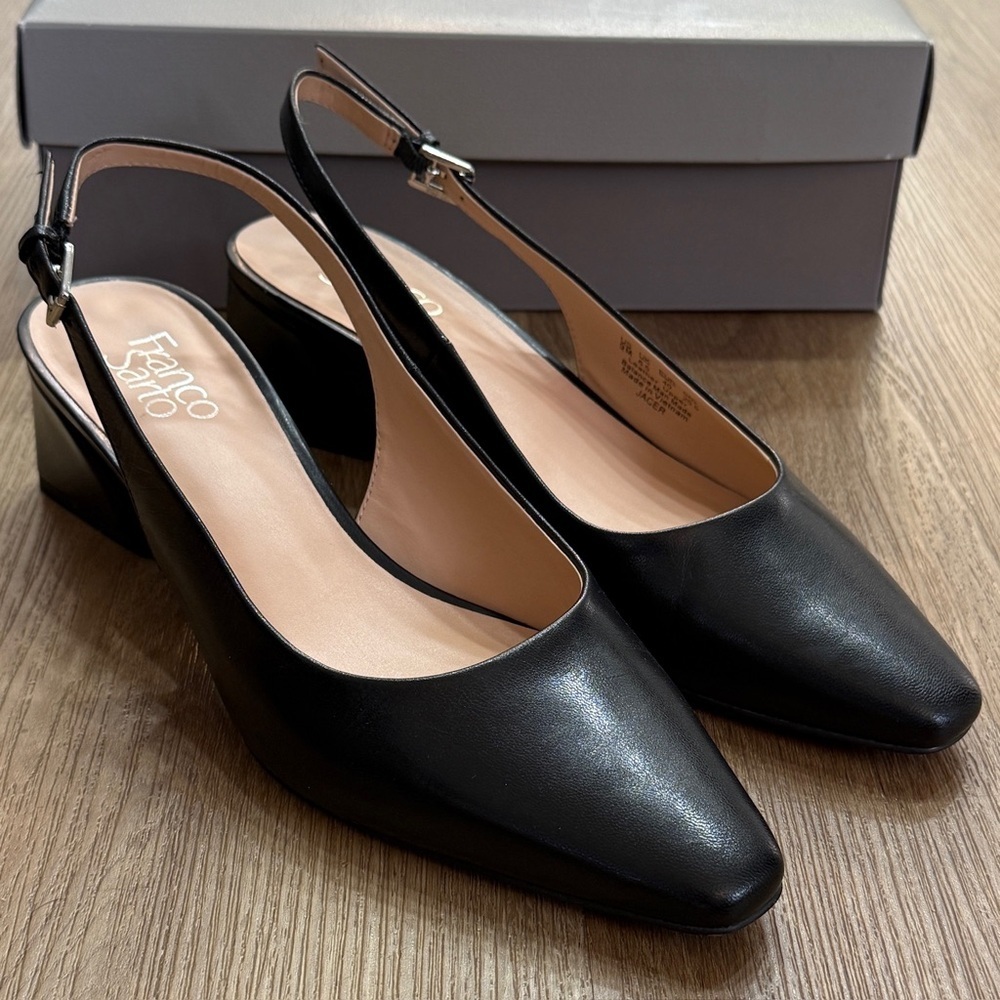 Franco Sarto Jacer Black Slingback Pointed Toe Pump Heels 9